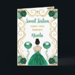 Sweet 16 Brown Hair Princess Green Happy Birthday Card<br><div class="desc">This sweet sixteen birthday card features an elegant gold frame,  a beautiful princess with brown hair and a emerald green dress,  flowers and a balloon.</div>