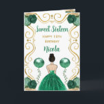 Sweet 16 Brown Hair Princess Green Happy Birthday Card<br><div class="desc">This sweet sixteen birthday card features an elegant gold frame,  a beautiful princess with brown hair and a emerald green dress,  flowers and a balloon.</div>