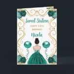 Sweet 16 Brown Hair Princess Teal Happy Birthday Card<br><div class="desc">This sweet sixteen birthday card invitation features an elegant gold frame,  a beautiful princess with brown hair and a teal blue dress,  flowers and a balloon.</div>