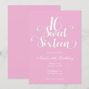 Sweet 16 Bubblegum Pink & White Birthday Party   Invitation