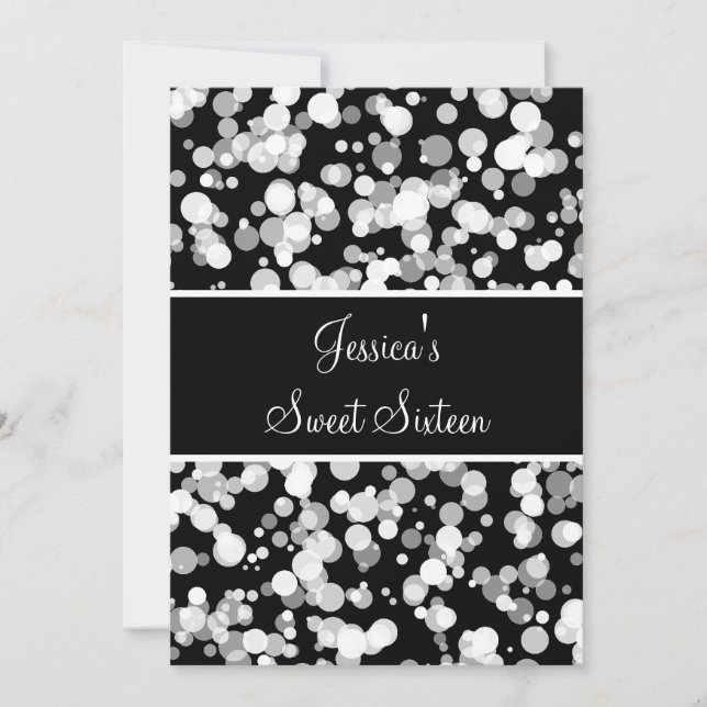 Sweet 16 Bubbles Grey Black & White Invitation (Front)