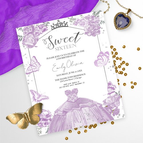 Sweet 16 Budget Photo Invitation Butterfly