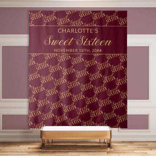 Sweet 16 Burgundy and Gold Birthday Party Backdrop
