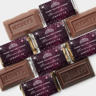 Sweet 16 burgundy pink glitter tiara thank you hershey's miniatures