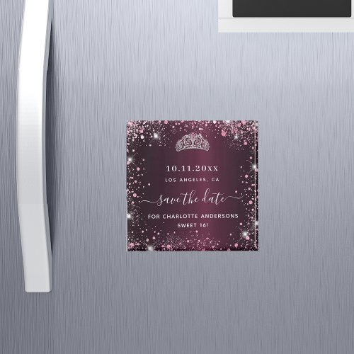 Sweet 16 burgundy pink tiara save the date magnet