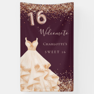 Sweet 16 burgundy rose gold dress banner