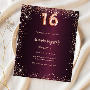 Sweet 16 burgundy rose gold invitation