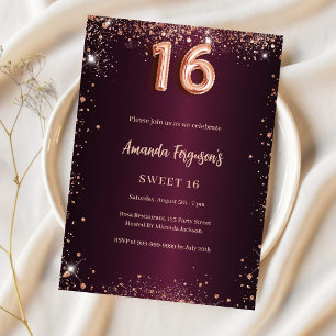 Sweet 16 burgundy rose gold invitation