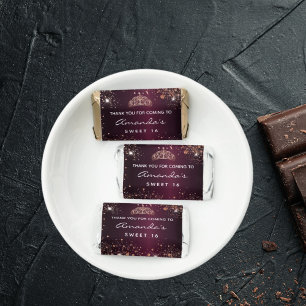 Sweet 16 burgundy rose gold tiara thank you hershey's miniatures