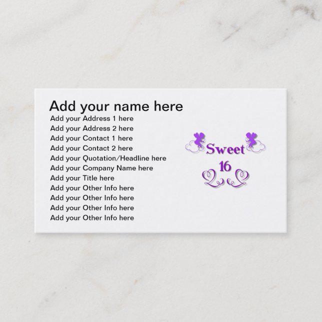 Sweet 16 business card (Front)