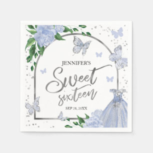 Sweet 16 Butterflys Dusty Blue Blush Gown Napkins