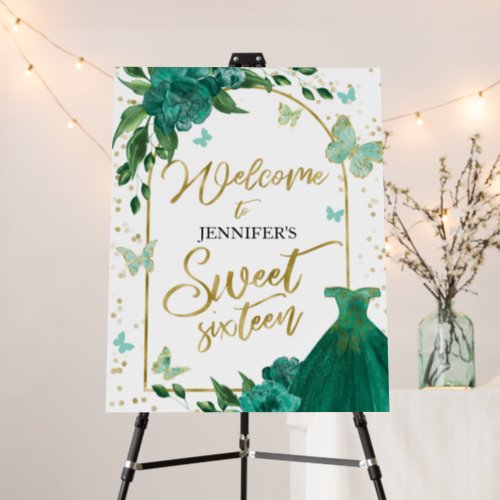 Sweet 16 Butterflys Emerald Green Welcome Sign