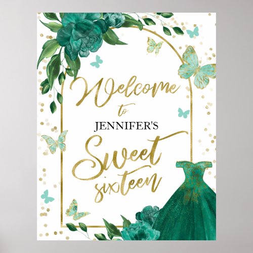 Sweet 16 Butterflys Emerald Green Welcome Sign