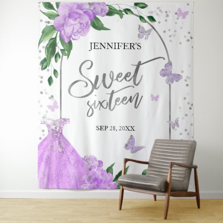 Sweet 16 Butterflys Lavender Gown Backdrop