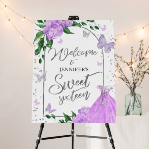 Sweet 16 Butterflys Lavender Gown Welcome Sign