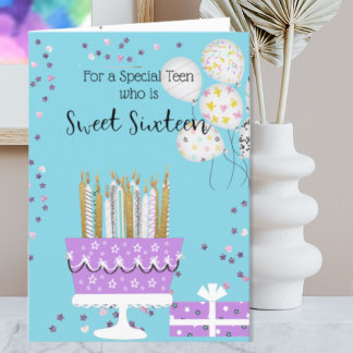 Sweet 16 Cake and Candles Birthday Card