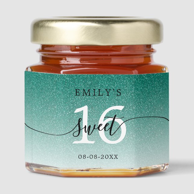 Sweet 16 Calligraphy Custom Name Date Honey Jar Favors (Front)