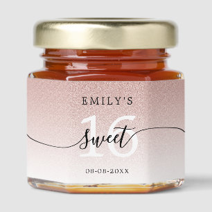 Sweet 16 Calligraphy Name Pink Glitter Ombre Honey Jar Favors