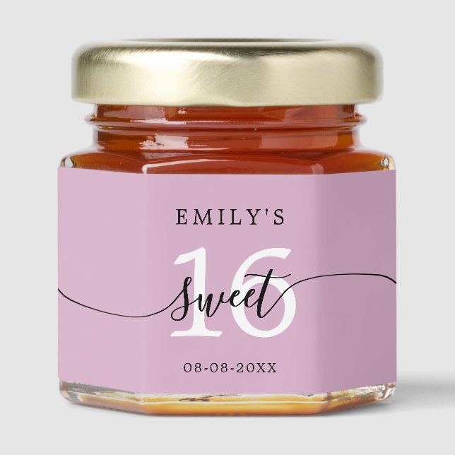 Sweet 16 Calligraphy Name Pink Lavender Honey Jar Favors (Front)