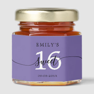 Sweet 16 Calligraphy Name Purple Honey Jar Favors