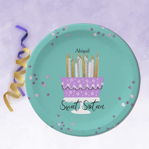 Sweet 16 Candles and Cake Paper Plate