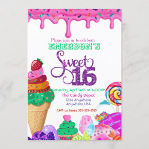 Sweet 16, Candyland, Candy Sweets donut Invitation