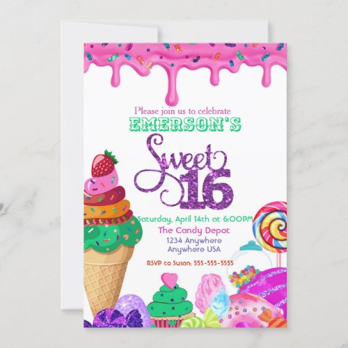 Sweet 16 Candyland Candy Sweets donut Invitation