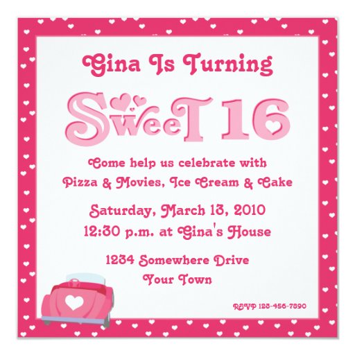 Sweet 16 Car Heart Invitations | Zazzle