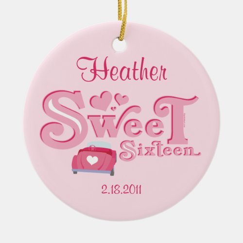 Sweet 16 Car Heart Personalized Ornament