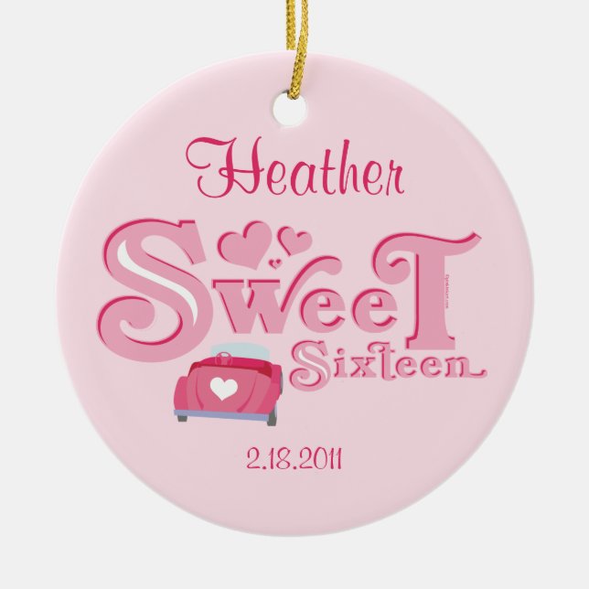 Sweet 16 Car Heart Personalized Ornament (Front)