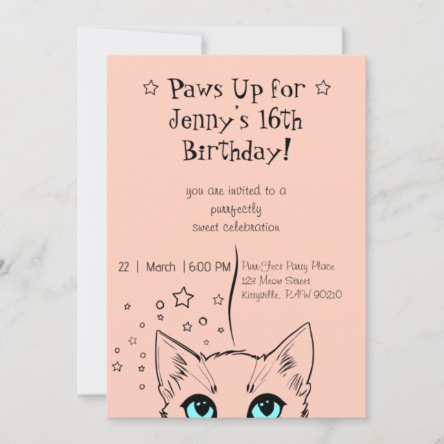 Sweet 16 Cat-Themed Birthday  Invitation (Front)