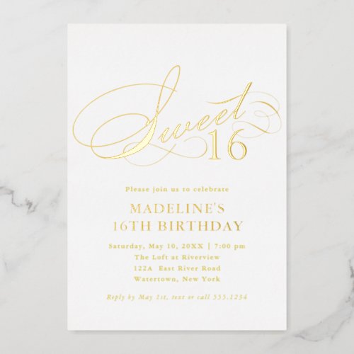 Sweet 16 Celebration Confetti White Gold Foil Invitation