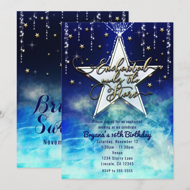 Sweet 16 Celestial Enchanted Under the Stars Party Invitation (Front/Back)