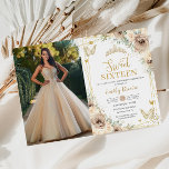 Sweet 16 Champagne Brown Floral Butterflies Photo Invitation<br><div class="desc">Personalize this beautiful picture invitation card easily and quickly. Simply click the "Edit Using Design Tools" button to modify the text, wording, font style, font size, and font color. You can also add or remove text, and move or remove images. The butterflies and crown are movable, resizable, duplicatable, and removable,...</div>
