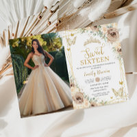 Sweet 16 Champagne Brown Floral Butterflies Photo