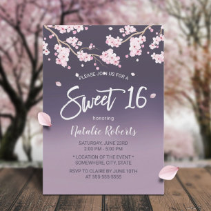 Sweet 16 Cherry Blossom Flowers Elegant Purple Invitation