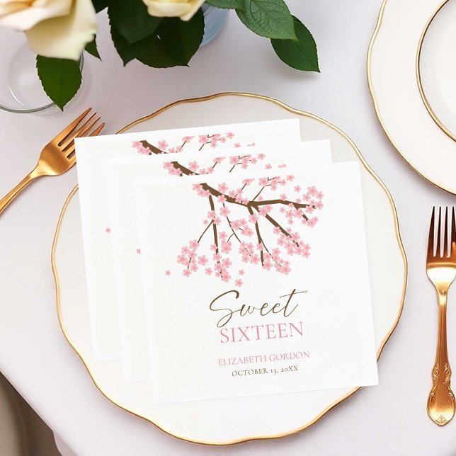 Sweet 16 Cherry Blossoms Birthday Spring Floral Napkins (Creator Uploaded)