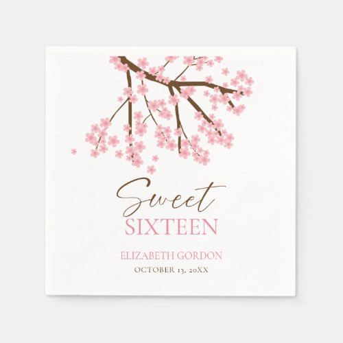 Sweet 16 Cherry Blossoms Birthday Spring Floral Napkins