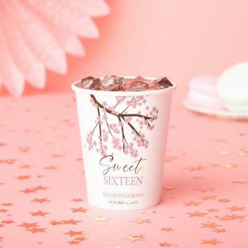 Sweet 16 Cherry Blossoms Birthday Spring Floral Paper Cups