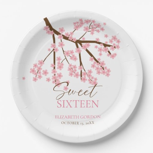 Sweet 16 Cherry Blossoms Birthday Spring Floral Paper Plates