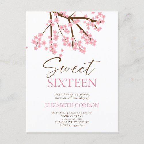 Sweet 16 Cherry Blossoms Birthday Spring Floral Postcard