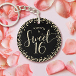 Sweet 16 Chic Black Gold Glitter Confetti Birthday Keychain<br><div class="desc">“Happy Sweet 16”. Here’s a fun addition to her birthday fête! Celebrate by gifting this custom acrylic keychain. Gold glitter script typography and confetti overlay a black background. Personalize the custom text with your daughter’s name. Choose from circle or square shape, double or single-sided. Wonderful for the budding fashionista who...</div>