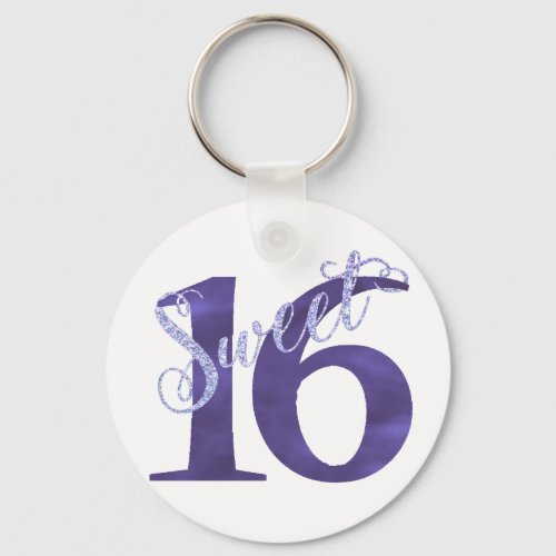 Sweet 16  Chic White and Violet Purple Watercolor Keychain