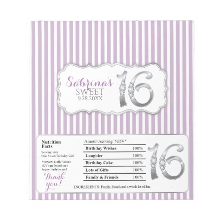 Sweet 16 Chocolate Candy Bar Wrappers Notepad