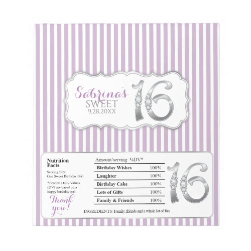 Sweet 16 Chocolate Candy Bar Wrappers Notepad