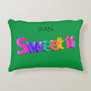 Sweet 16 colorful pillow. PERSONALIZD NAME. Accent Pillow