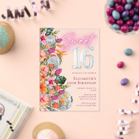 Sweet 16 Colorful Tropical Flowers Disco Birthday