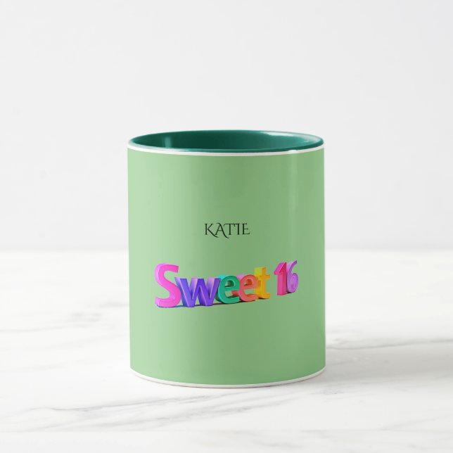 Sweet 16 combo mug/custom name in sage/green. mug (Center)