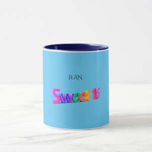 Sweet 16 combo mug/custom name,light blue/navy. mug