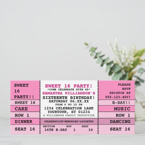 Sweet 16 Concert Ticket Invitation